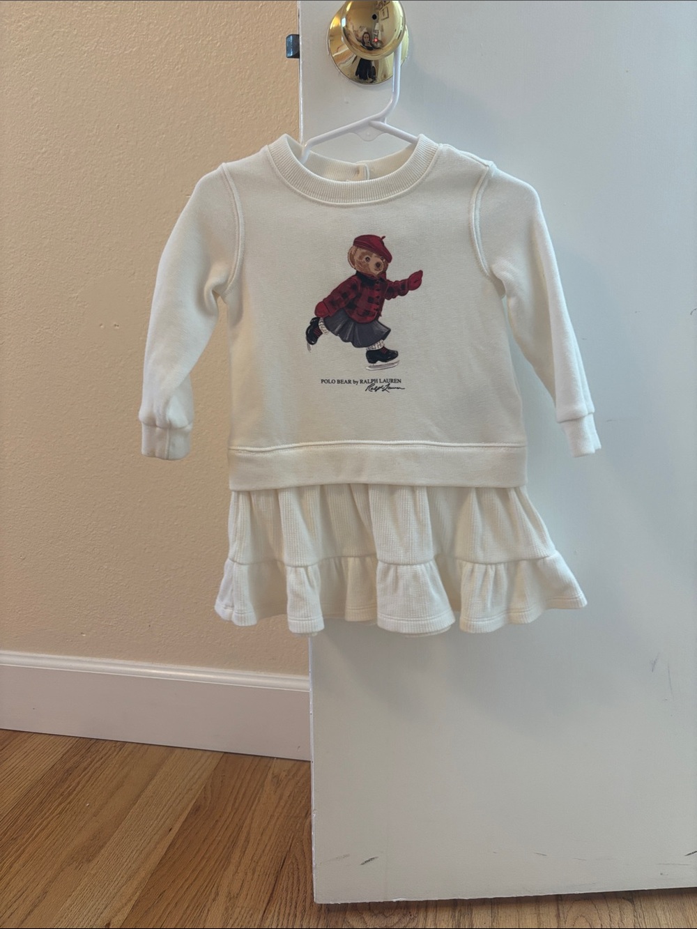Polo by Ralph Lauren Cream Knit Dress with Red Plaid Bear